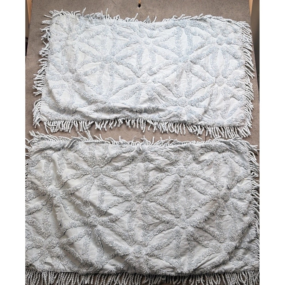 King‎ Chenille Pillow Shams Light Blue Fringe 20x36 Set of 2
